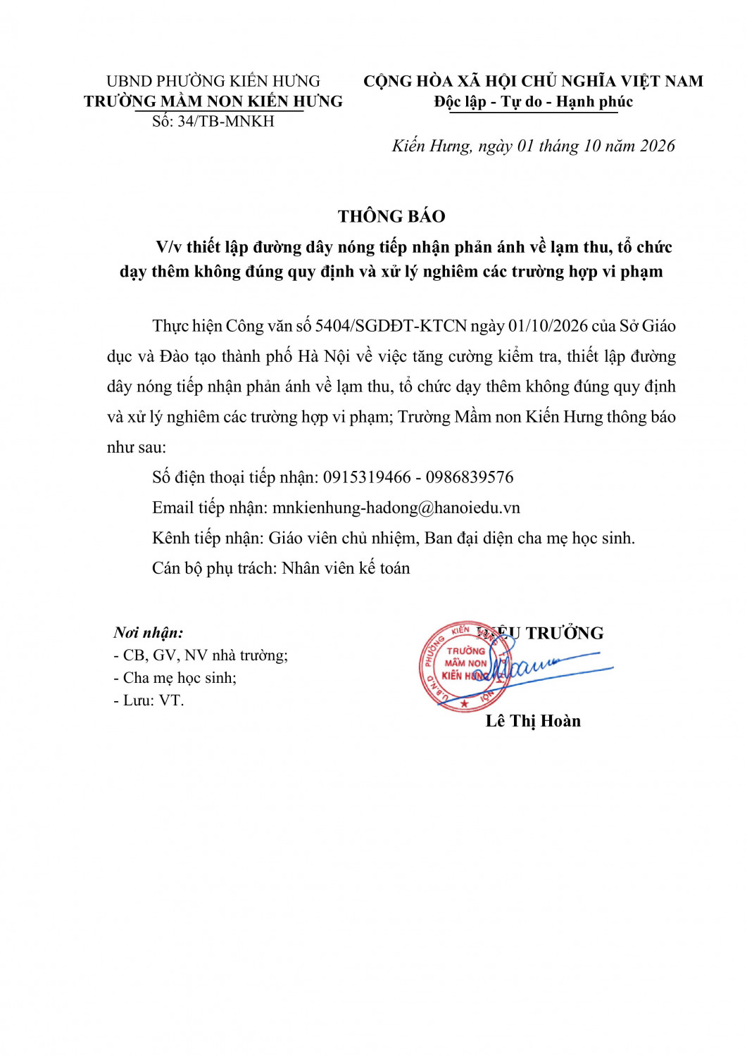 Thong bao Mam non Kien Hung